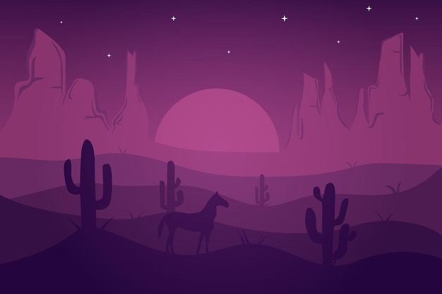 紫の色で美しく見える夜の平らな風景の砂漠