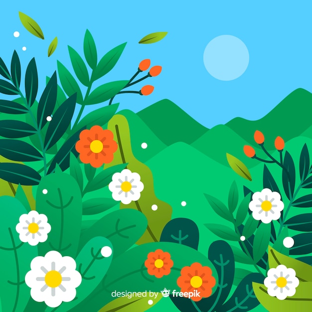 Vector flat landscape spring background