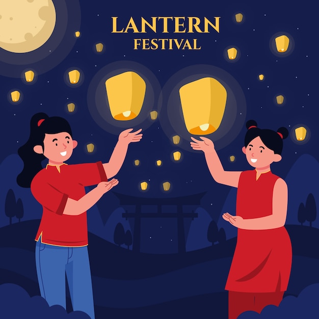 Illustrazione del festival delle lanterne piatte