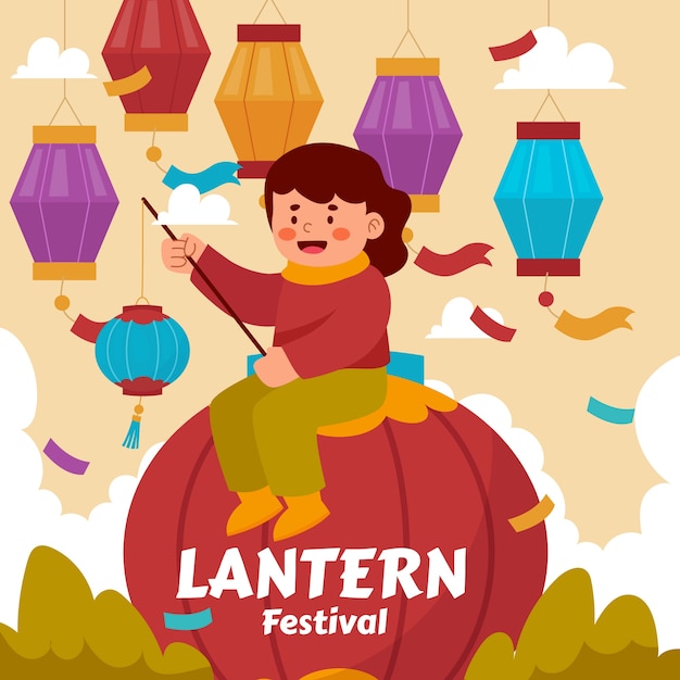 Vector flat lantern festival illustration