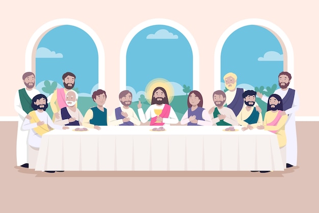 Illustrazione piatta dell'ultima cena per la celebrazione della pasqua