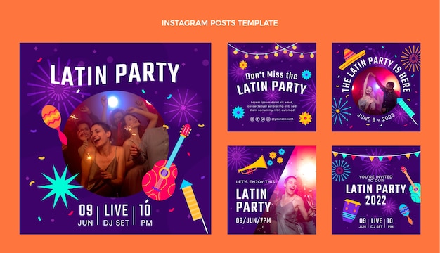 Vector flat latin dance party instagram posts collectie