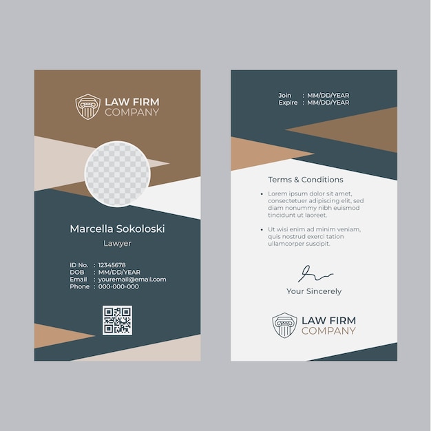 Vector flat law firm id card template