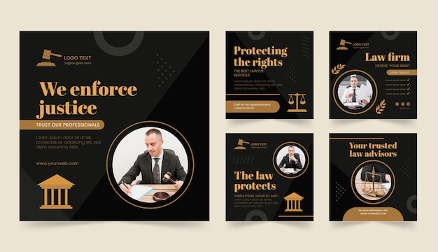 Vector flat law firm instagram posts collection