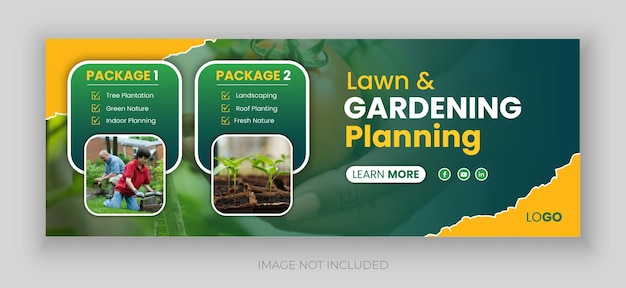 Vettore servizio di prato piatto o giardinaggio design di copertina facebook o modello di banner web