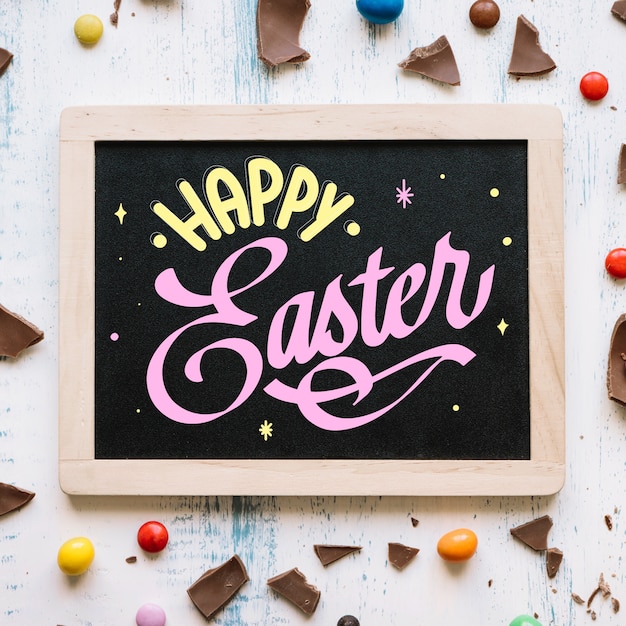 Vector flat lay happy easter lettering