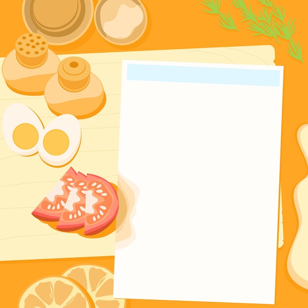 Flat lay kitchen illustration pastel style with copy space