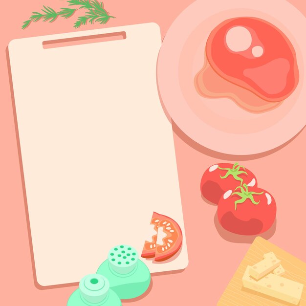 Flat lay kitchen illustration pastel style with copy space