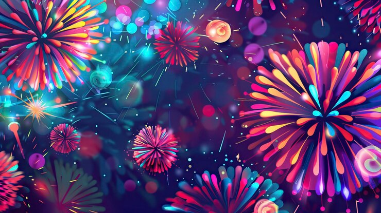 Vector flat lay vector fireworks vector illustration vibrant colors for festive celebrations happy diwali
