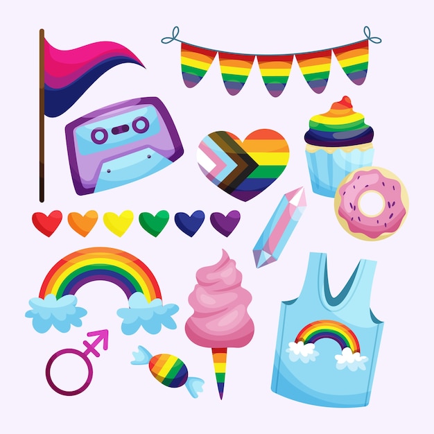 Flat lgbt pride month elements collection