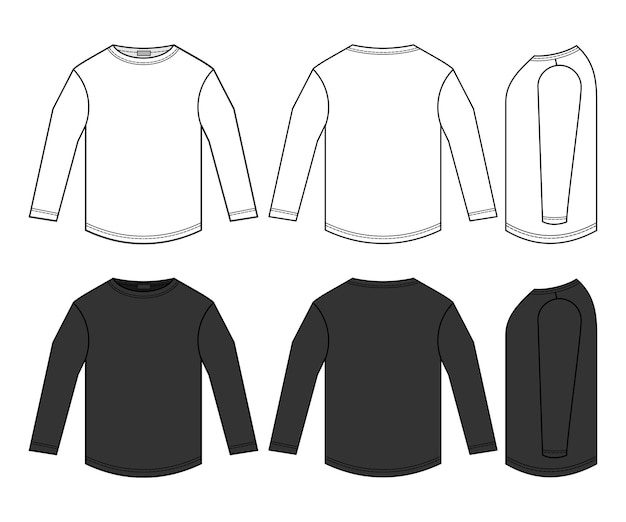 Flat line art long-sleeved t-shirt mock up vector