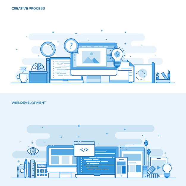 Flat line color concept- Creative Process and Web Development