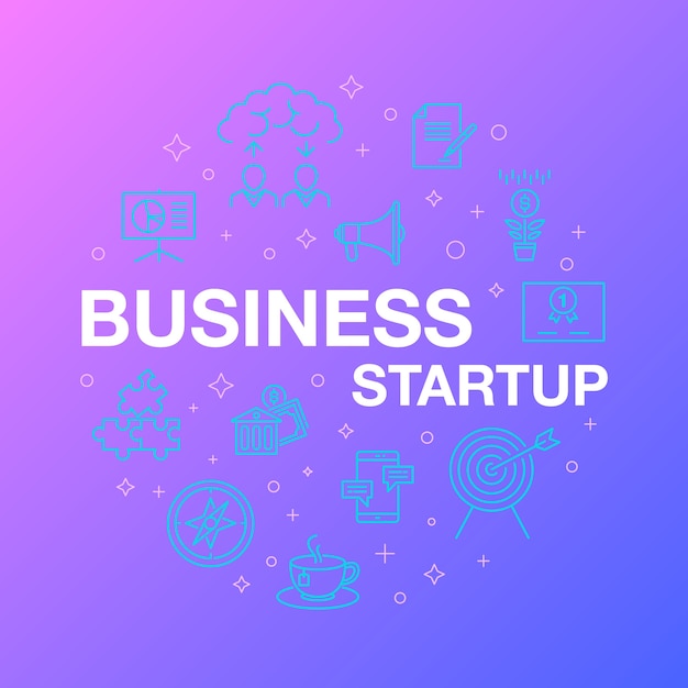 Flat line design of business startup icons