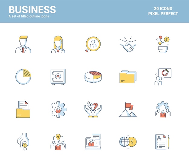 Flat line filled icons designBusiness