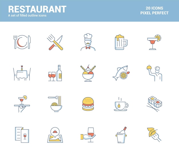 Vector flat line filled icons designrestaurant