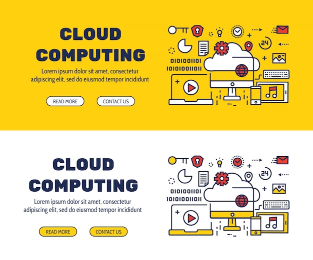 Дизайн иконок линий cloud computing и элементов