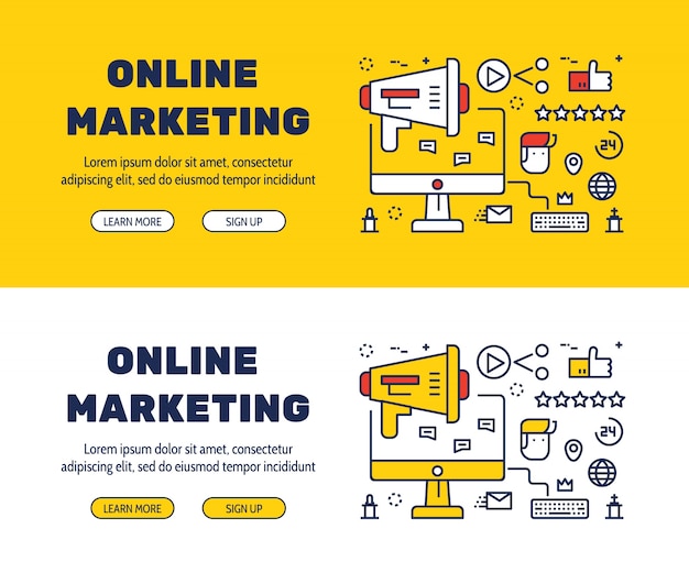 Дизайн иконок с линейными линиями онлайн-маркетинг и элементы