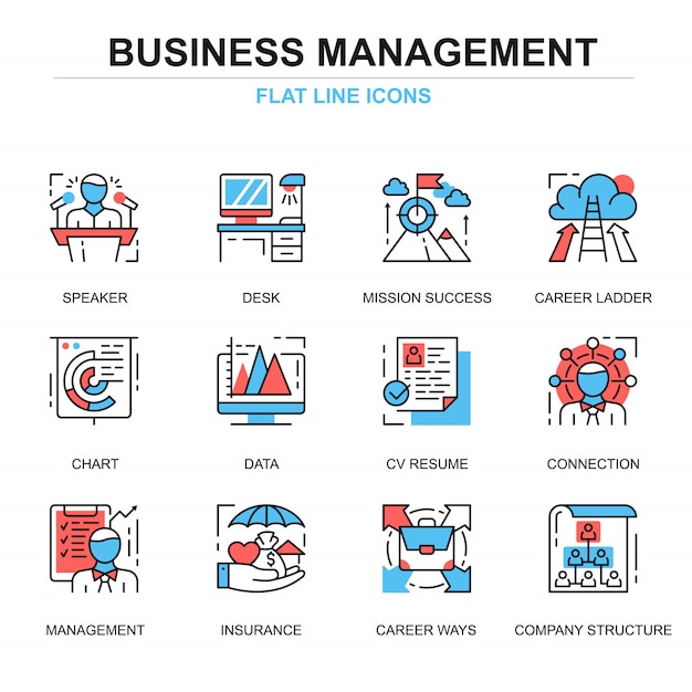 Vector flat line management icons concepts set