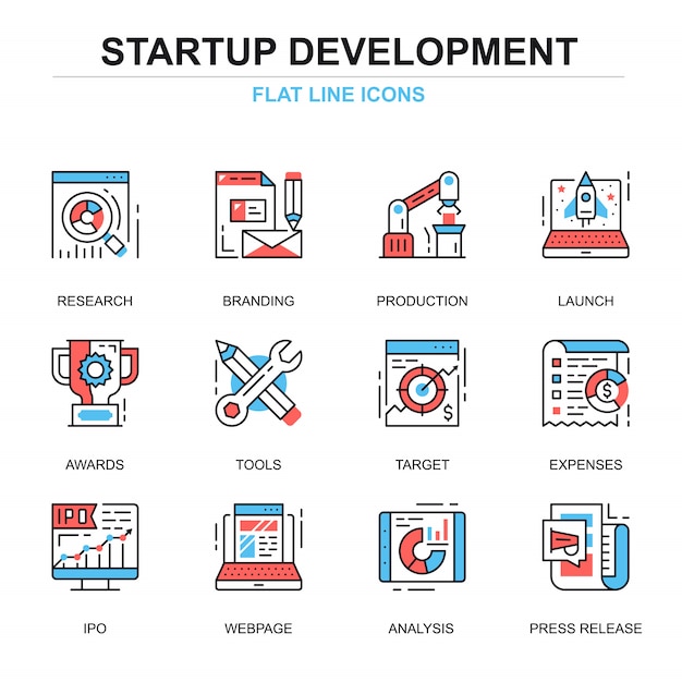Vector flat line startup your project icons concepts set