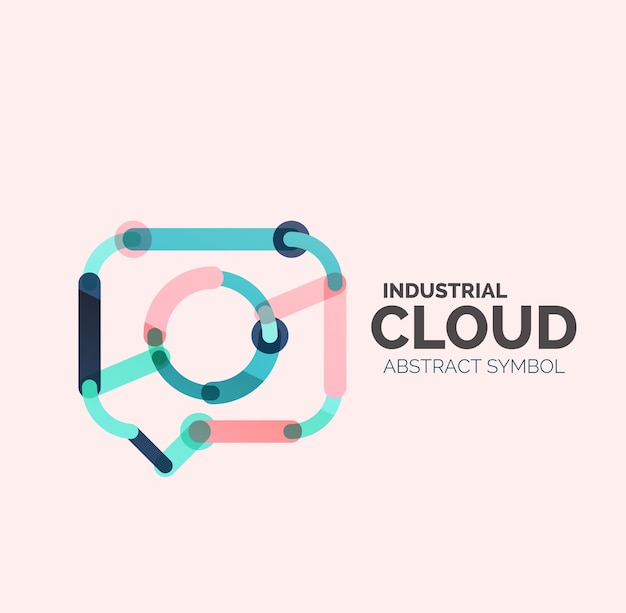 Flat linear design speech cloud logo Talk bubble modern geometric industrial thin line icon