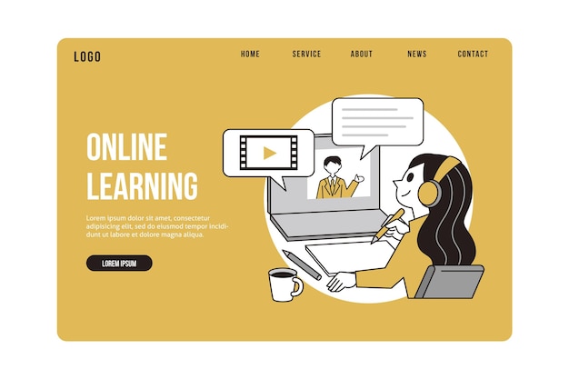 Vector flat linear online education web template