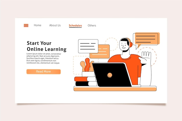 フラット線形オンライン学習ランディングページテンプレート
