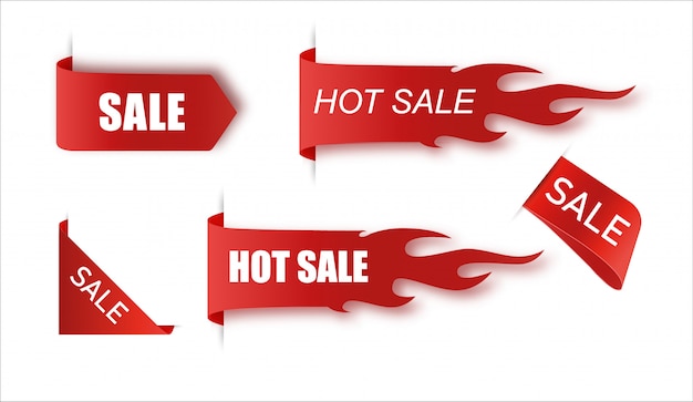 Flat linear promotion fire banner, price tag, hot sale, offer, price.   illustration set