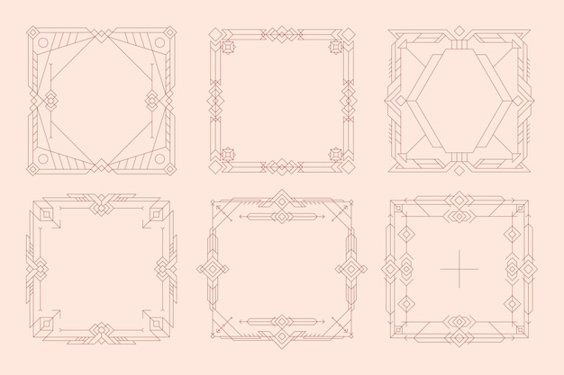 장식과 기하학적 모양을 갖춘 평면 선형 사각형 프레임 세트 컬렉션