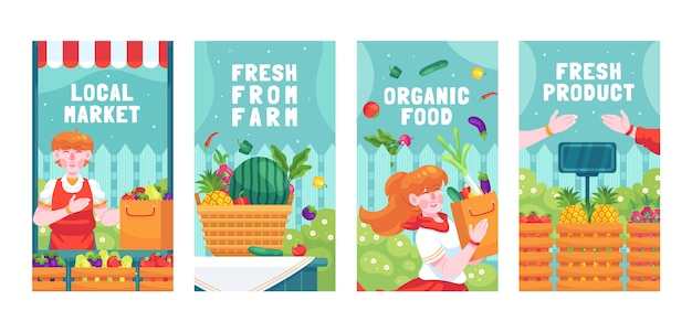 Vector flat local market business instagram stories collection