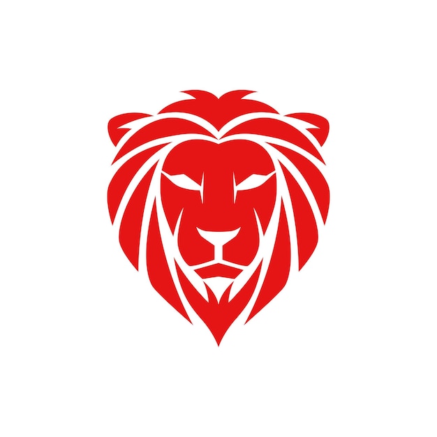 Flat Logo Design of Red Lion Head Concept vector illustration.