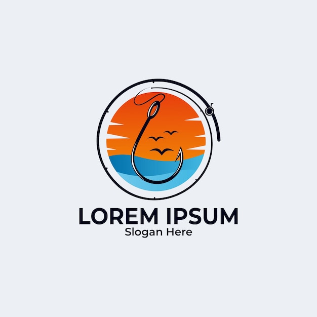 Flat logo fisherman template illustration