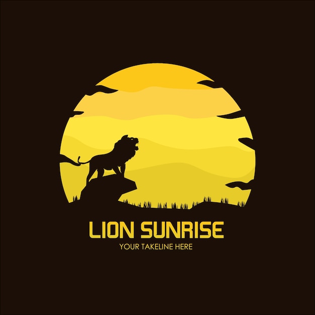 Flat logo template illustration, lion sunrise