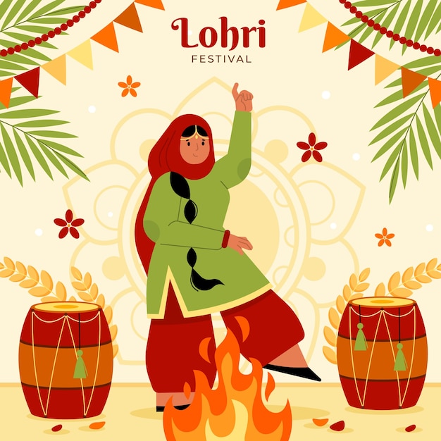 벡터 평면 lohri 축제 축하 그림