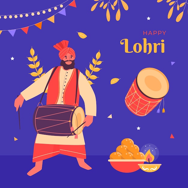 Vettore illustrazione del festival di lohri piatto