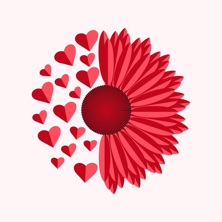 Vector flat love flower postcard heart pink vector