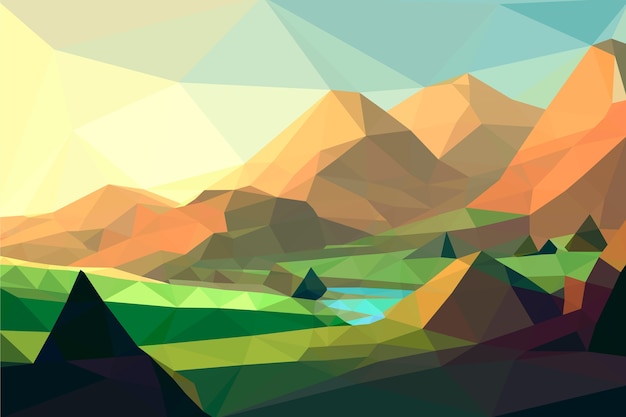 Vector flat low poly landscape illustration