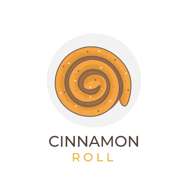 Flat Lying Cinnamon Roll Cartoon Illustration Logo