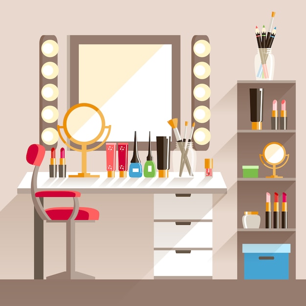 Vector flat makeup worker s workplace.