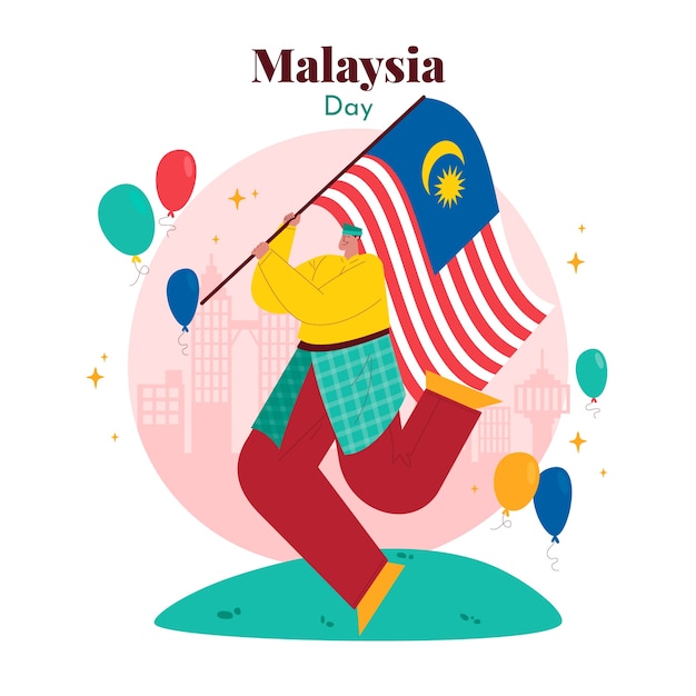 Плоская иллюстрация дня малайзии