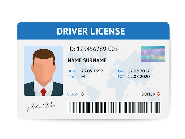 Vector flat man driver license plastic card template, id card vector illustration.