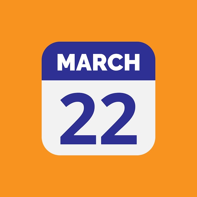 Flat march 22 calendar date icon stock vector