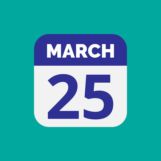 Flat March 25 Calendar Date Icon Stock Vector