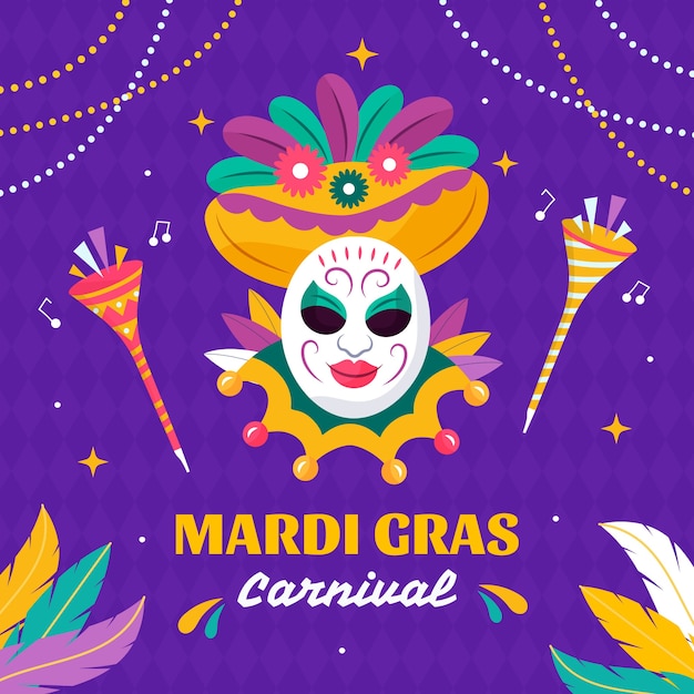 Vector flat mardi gras festival celebration illustration