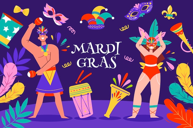 Vettore illustrazione piana di celebrazione di festival di mardi gras