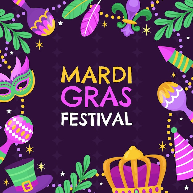 Vector flat mardi gras festival illustration