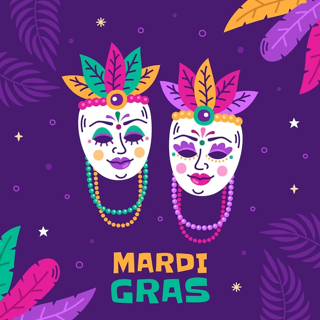 Vettore illustrazione piatta del festival del mardi gras