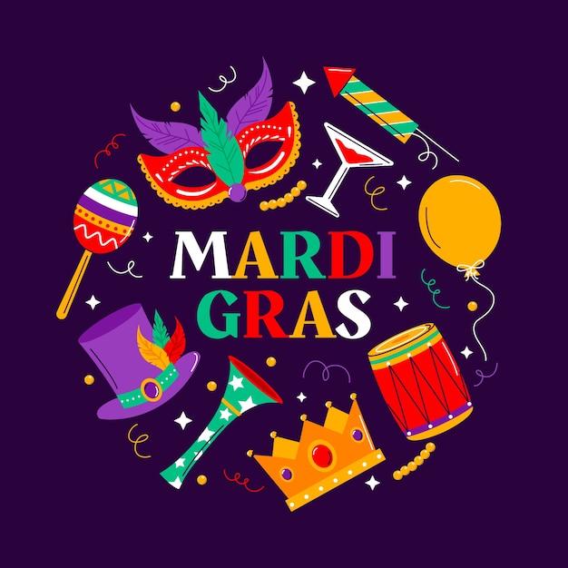 Vettore illustrazione piatta della festa del mardi gras