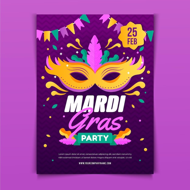 Modello di volantino piatto mardi gras