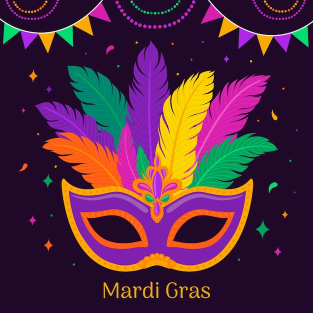 Vettore illustrazione del mardi gras piatto