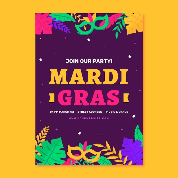 Flat mardi gras vertical flyer template